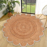Round Jute Carpet Rug with multi Color border  For Home, Living Room