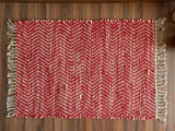 Hemp Dhurrie Rugs, Traditional Red  Footboard entryway Rug Chic Victorian Hipster