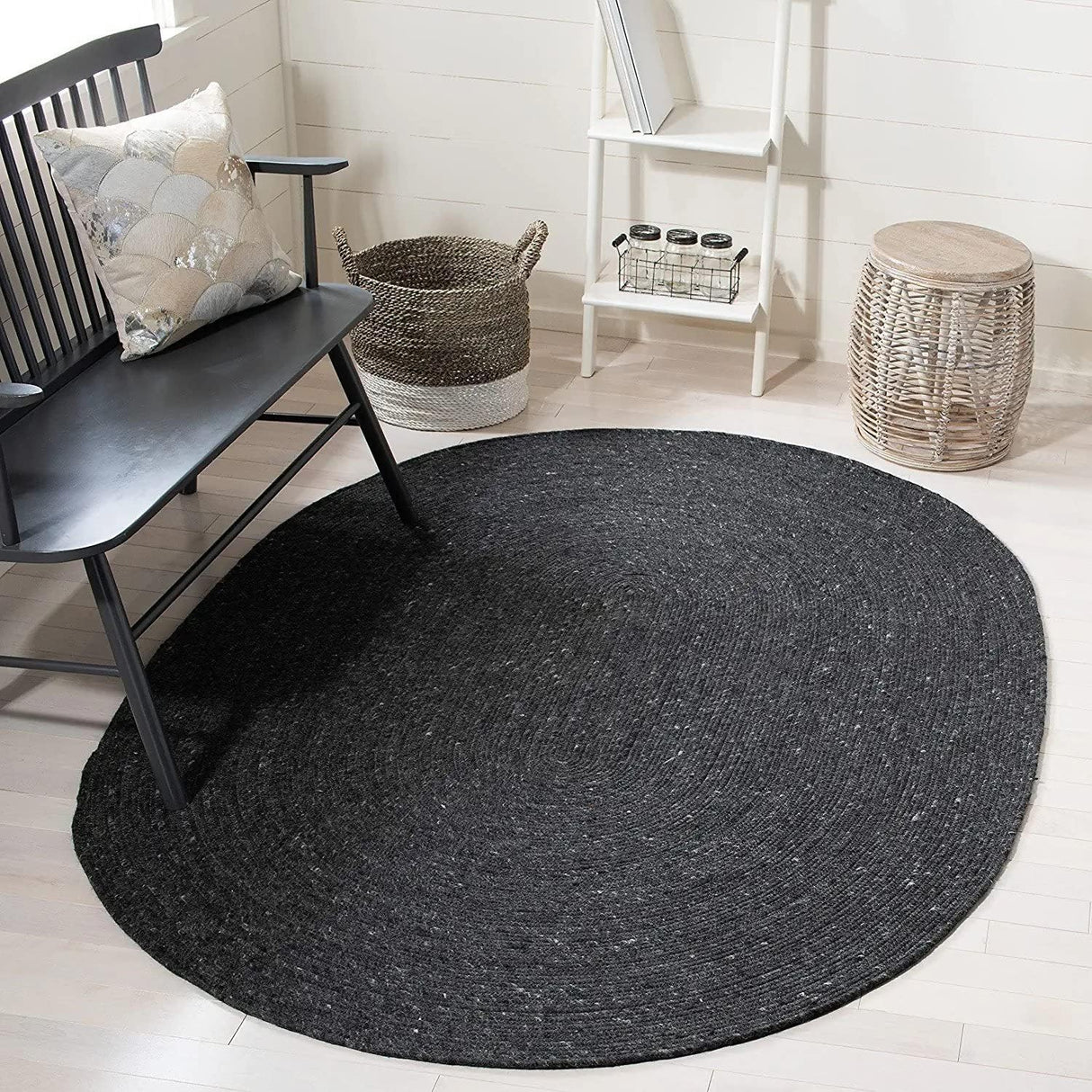 Natural Hand Braided Bohemian Black Jute Area Rugs