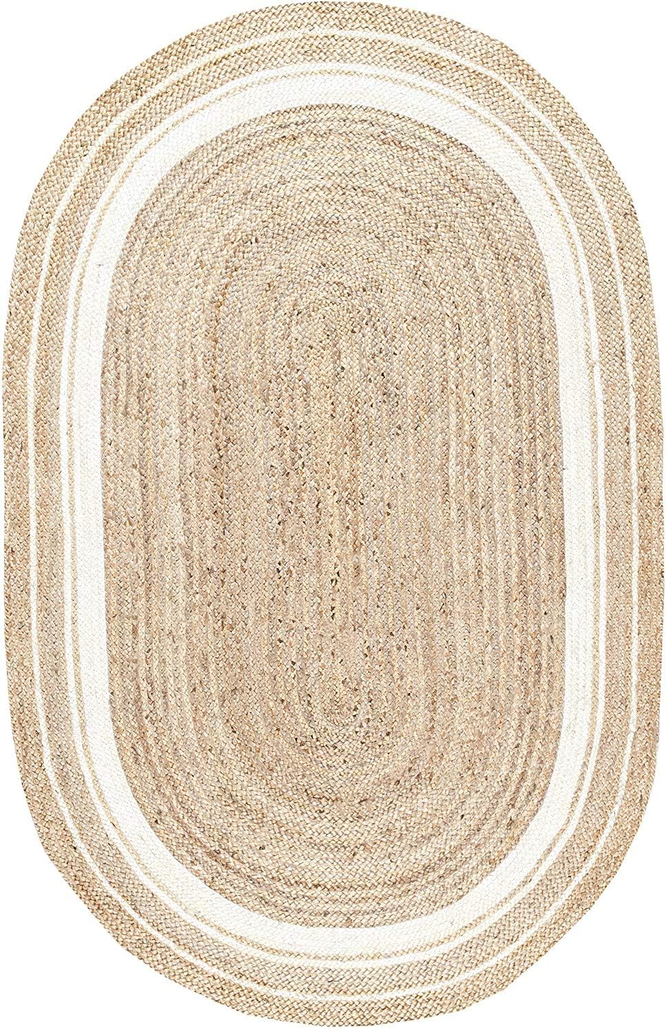 White Braided Border Bohemian  Natural Fiber Rugs