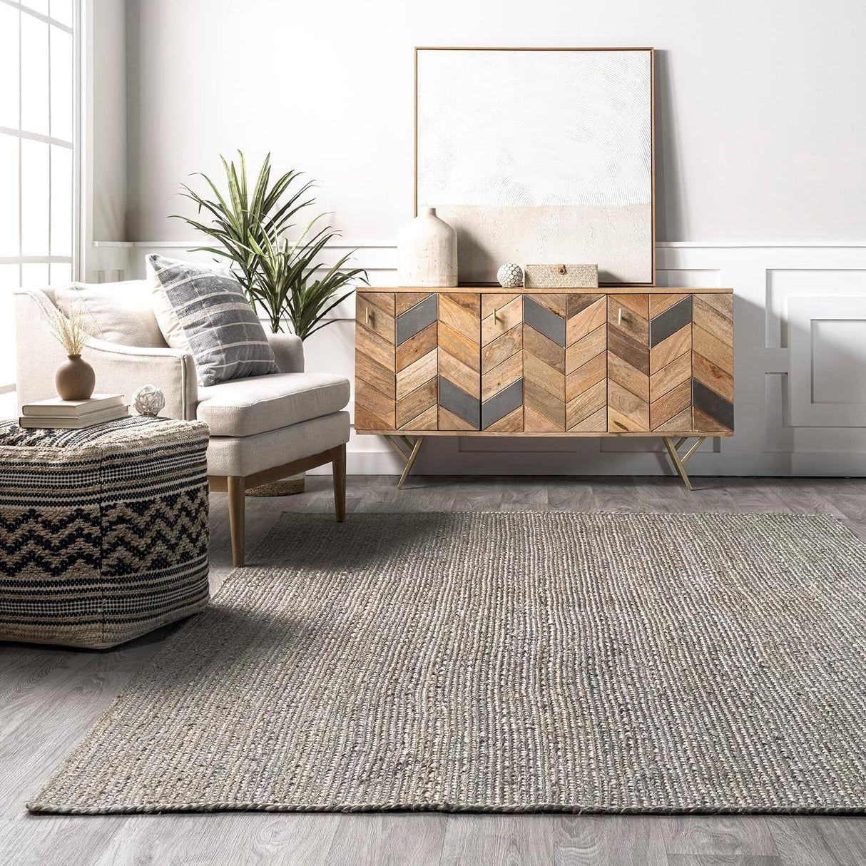 Rigo Hand Woven Grey Jute Area Rugs