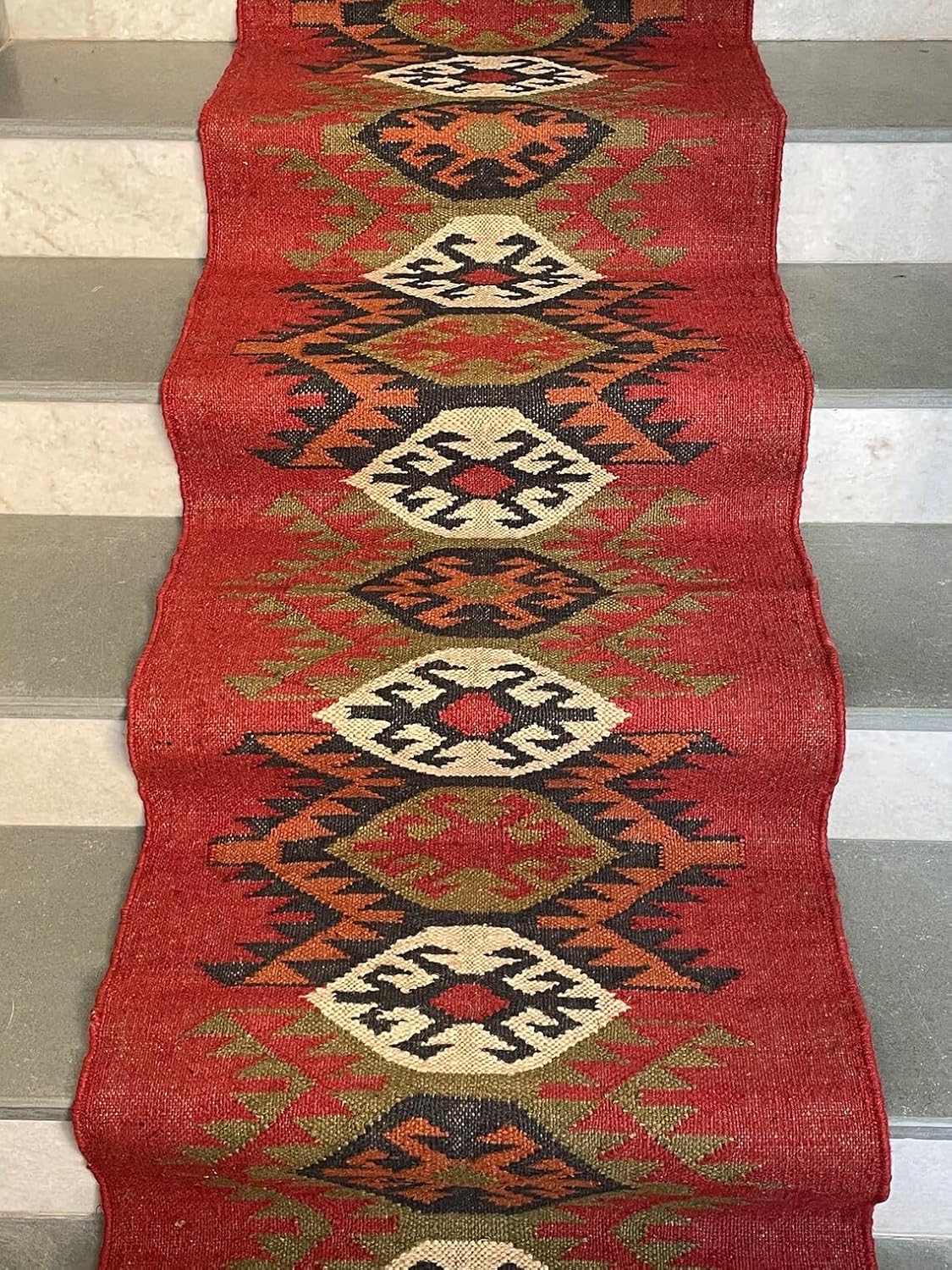 Hand Woven Natural Kilim Stair Runner Rug, Indoor-Outdoor Stair Runners