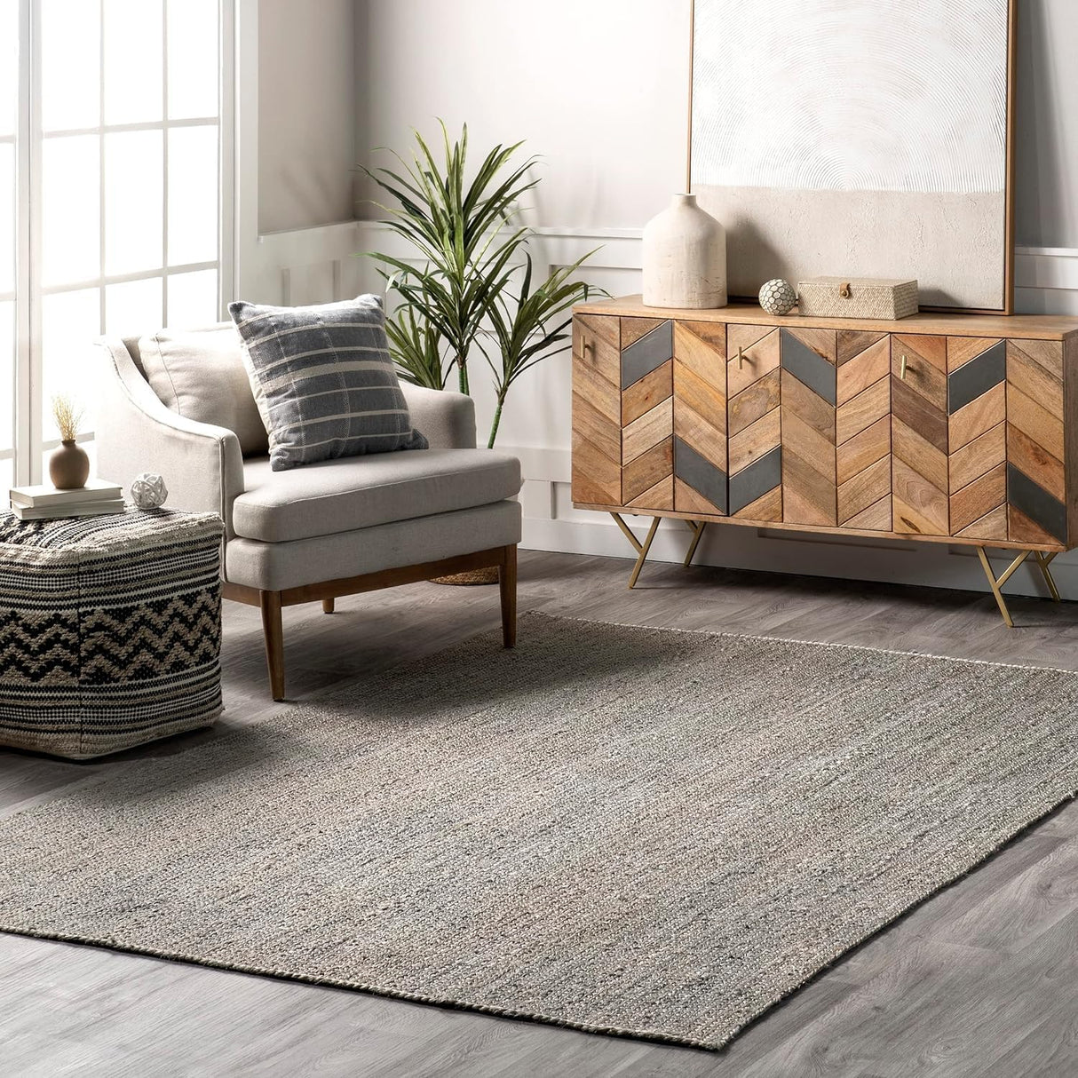 Rigo Hand Woven Grey Jute Area Rugs