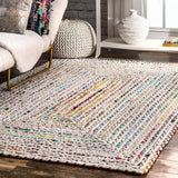 Braided White Ivory Chindi Cotton Area Rug