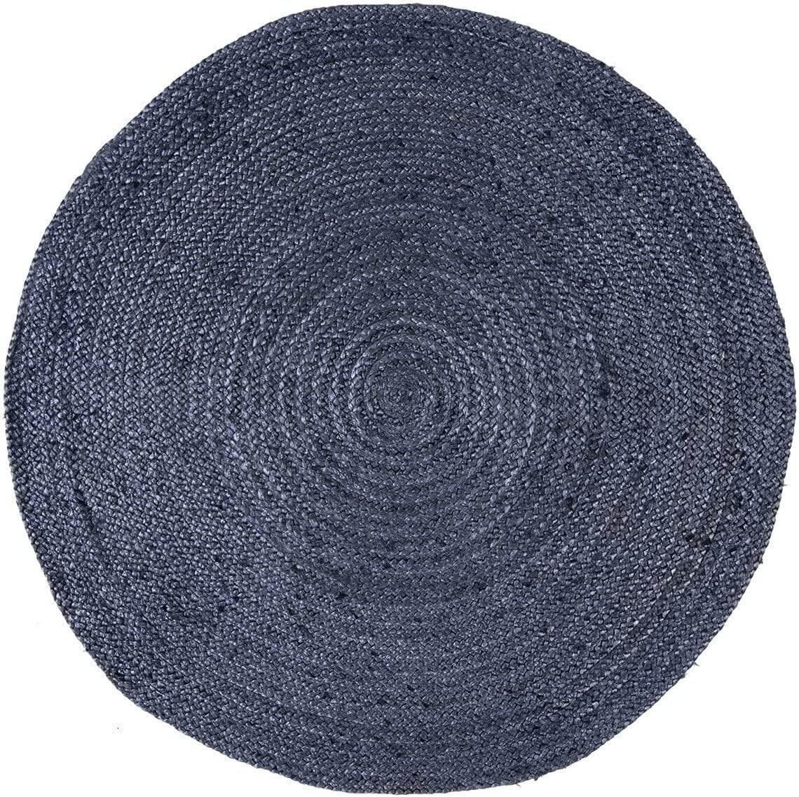 Natural Jute Hand Braided Bohemian Blue Jute Area Rugs
