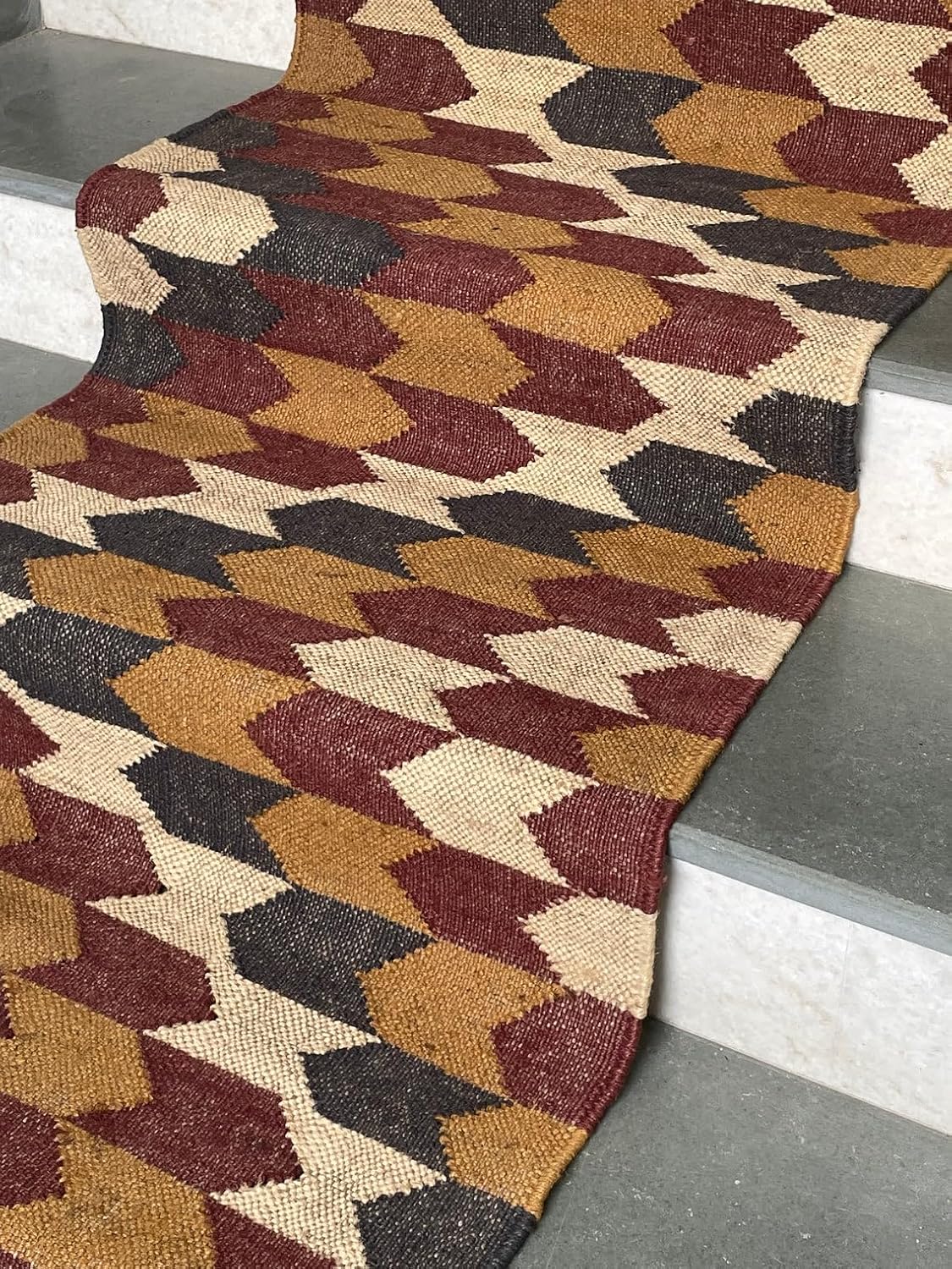 Printed Multicolor Hand Woven Kilim Stair Runner Rug, Decorative Stair Runners