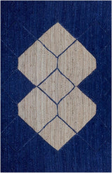 Indian Natural Vintage Rag Rug Geometric Blue & Beige Jute Area Rug