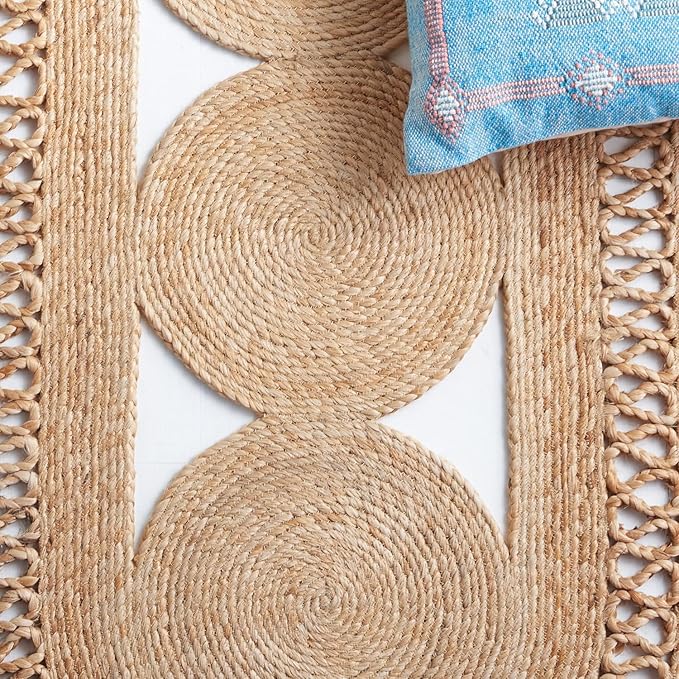Handmade Boho Jute Rugs for Living Room with Circle Design and Non Slip Braided Carpets for Living Room