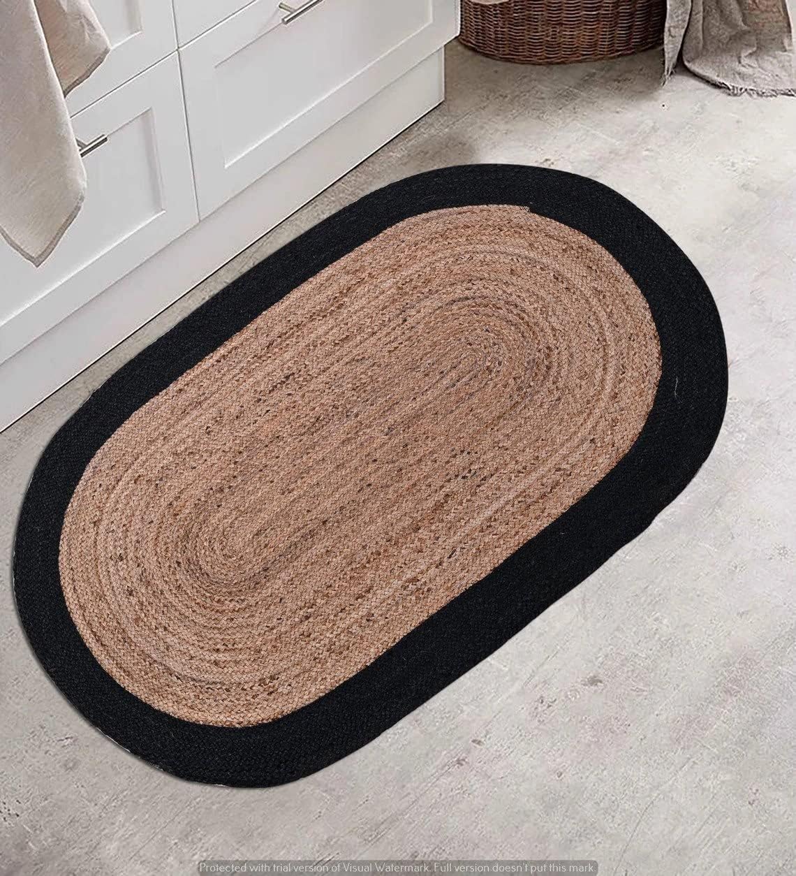 Black Border Bohemian Jute Rug Home Decor