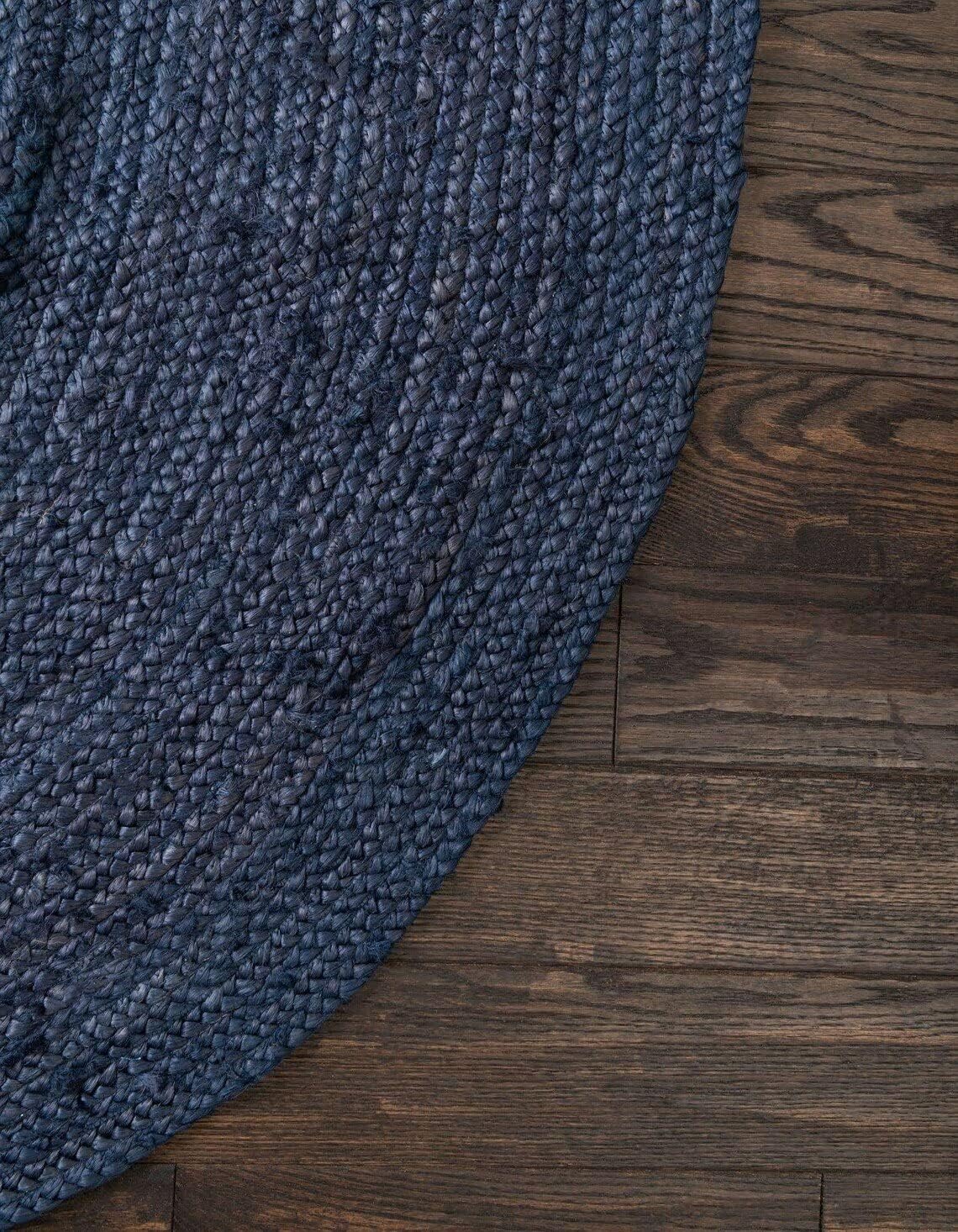 Natural Jute Hand Braided Bohemian Blue Jute Area Rugs
