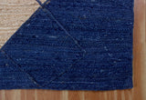 Indian Natural Vintage Rag Rug Geometric Blue & Beige Jute Area Rug
