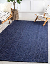 Natural Jute Hand Braided Bohemian Blue Jute Area Rugs