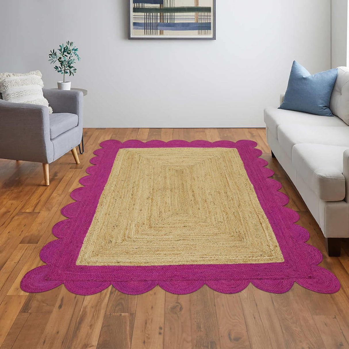 Hand Braided  Indoor Outdoor Soft scalloped jute rug