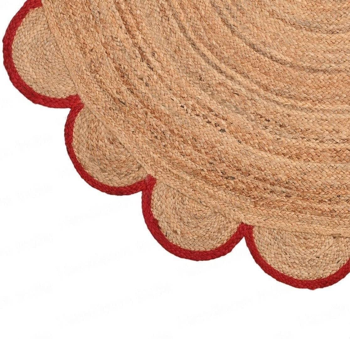 Round Jute Carpet Rug with multi Color border  For Home, Living Room