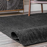 Natural Hand Braided Bohemian Black Jute Area Rugs