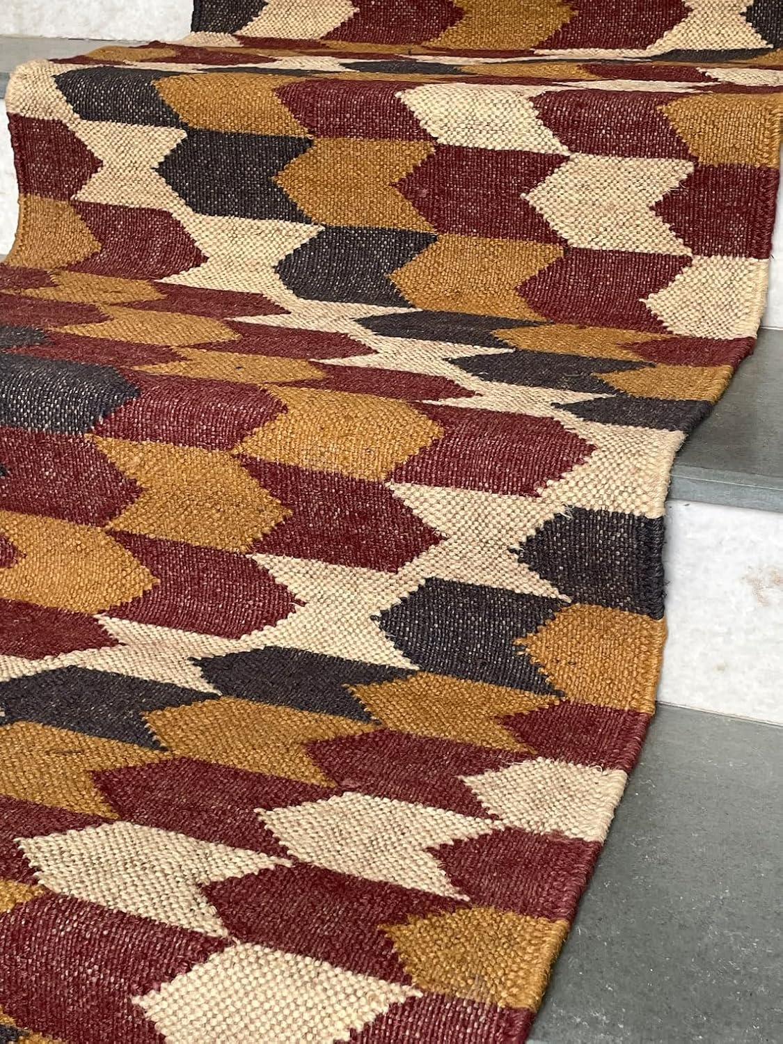 Printed Multicolor Hand Woven Kilim Stair Runner Rug, Decorative Stair Runners