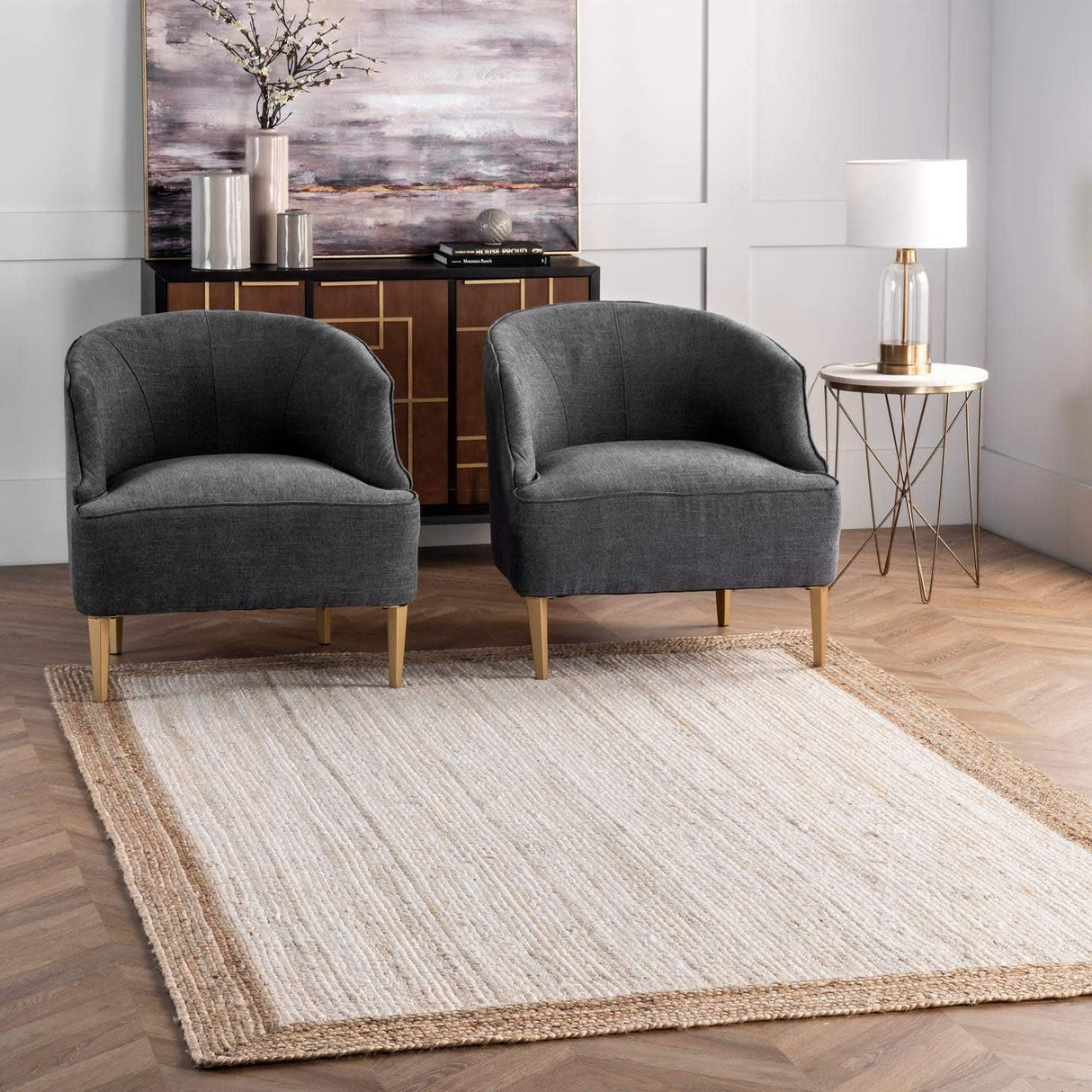 White with Beige Border Handmade Natural Fiber Rugs