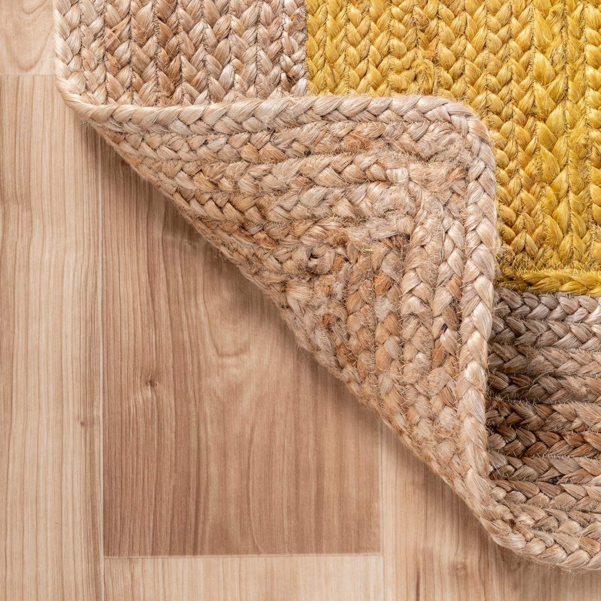 Natural Jute Area Rug – Yellow with Beige Border for Bright Home Decor