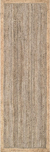 Natural Fiber Area Rug – Grey with Beige Border for Modern Home Decor