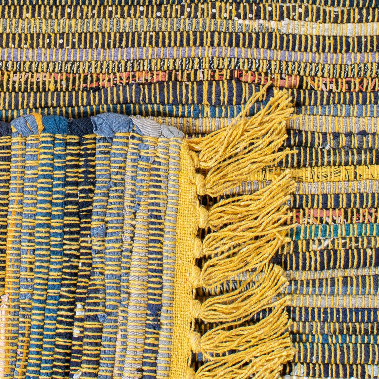 Handmade Boho Stripe Washable Yellow/Multi Cotton Rugs For Living Room