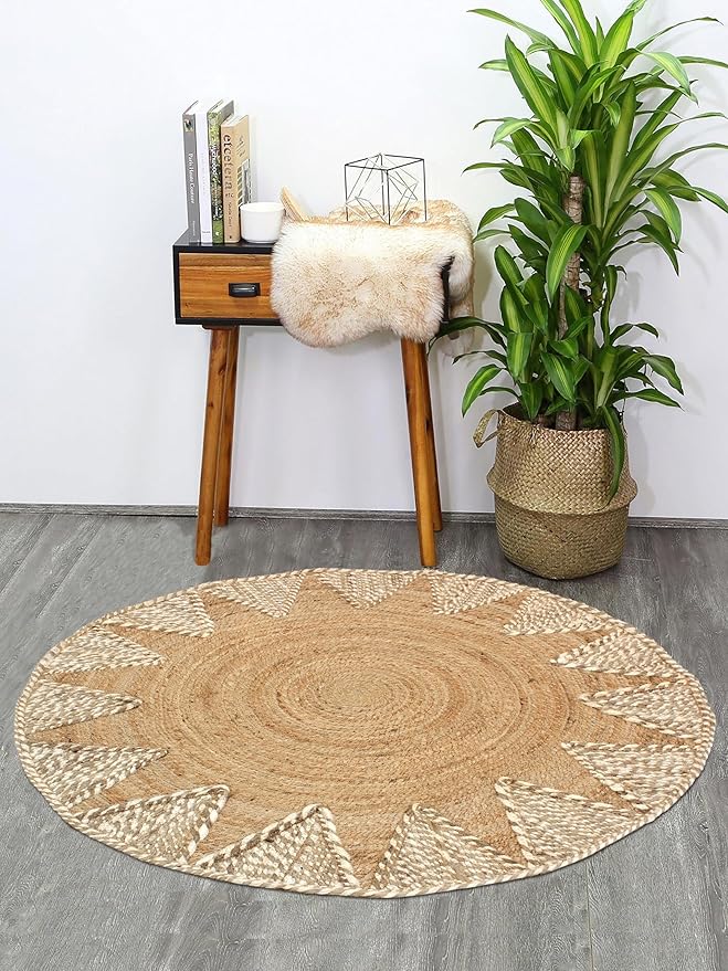 Round Traditional Design Jute Door Mat for Bedroom, Living Room, Dining Room
