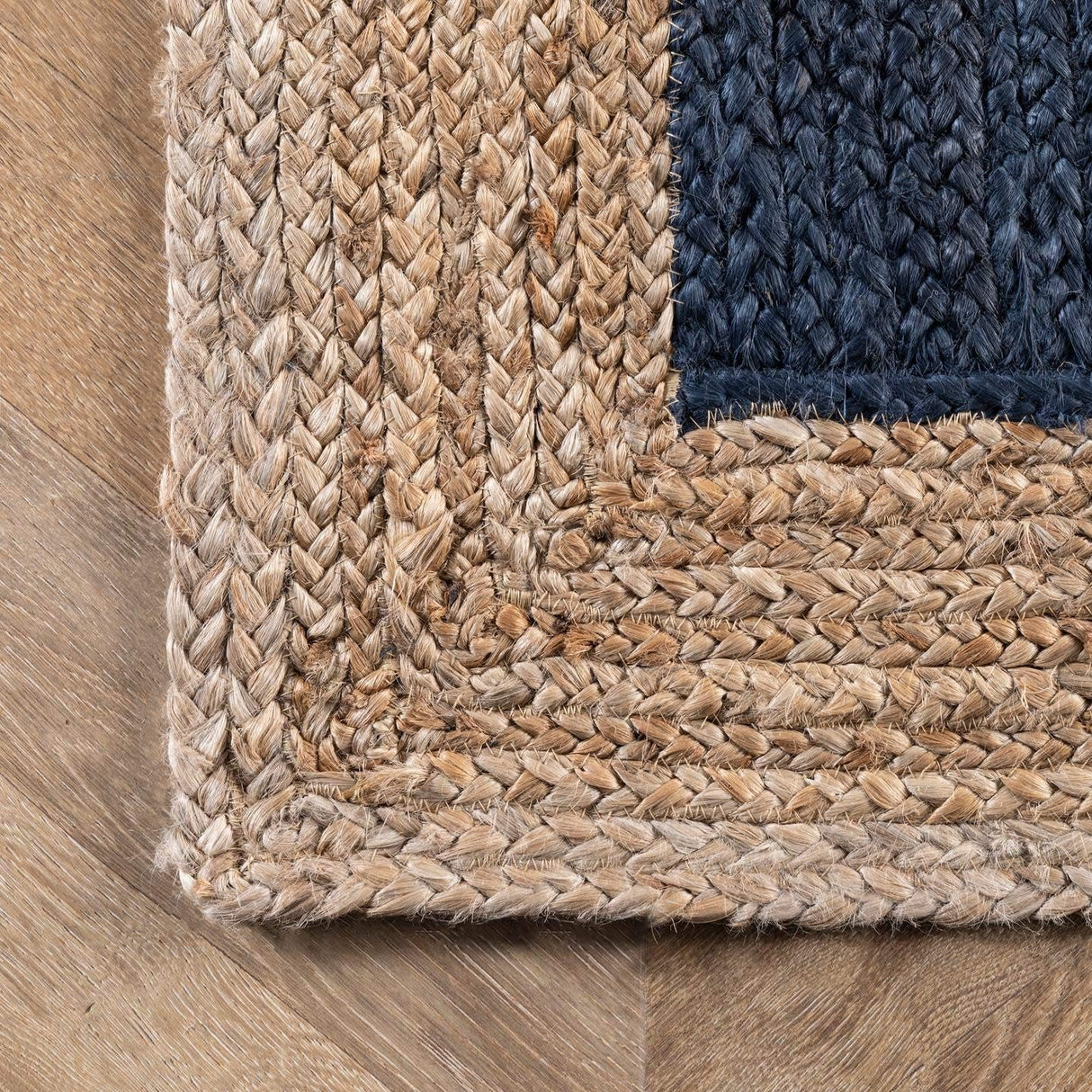 Navy with Beige Border Handmade Rustic Jute Area Rugs