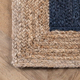 Handmade Rustic Jute Rug – Navy with Beige Border Area Carpet