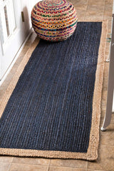 Navy with Beige Border Handmade Rustic Jute Area Rugs