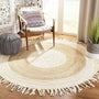 Boho Round Fringed Rug – Beautiful Jute & Cotton Area Mat for Modern Interiors