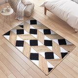 Unique Design Geometric Hand Woven Beige Black  Indian Area Rugs for Living Room, Hall