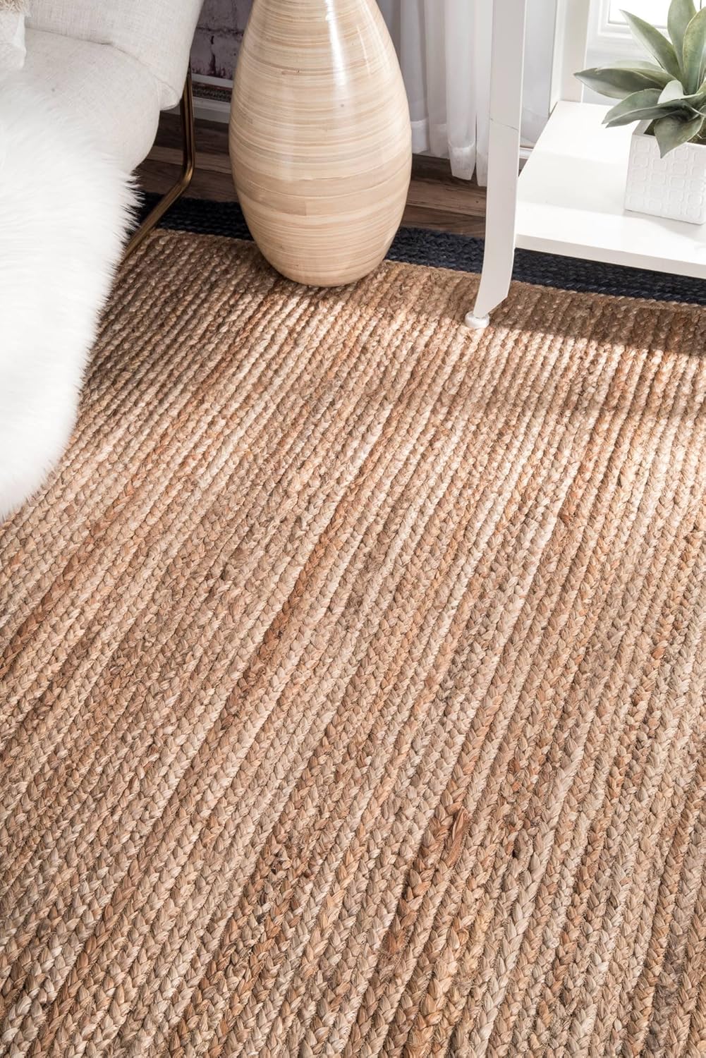 Beige with Blue Border Natural Jute Rugs