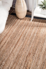 Beige with Blue Border Natural Jute Rugs