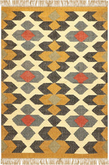 Wool Kilim Rug,Yellow Multicolor Wool & Jute Hand Woven Rug