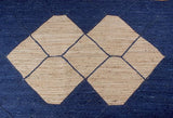Indian Natural Vintage Rag Rug Geometric Blue & Beige Jute Area Rug