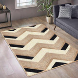 Unique Design Geometric Hand Woven Beige Black  Indian Area Rugs for Living Room, Hall