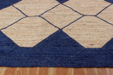 Indian Natural Vintage Rag Rug Geometric Blue & Beige Jute Area Rug
