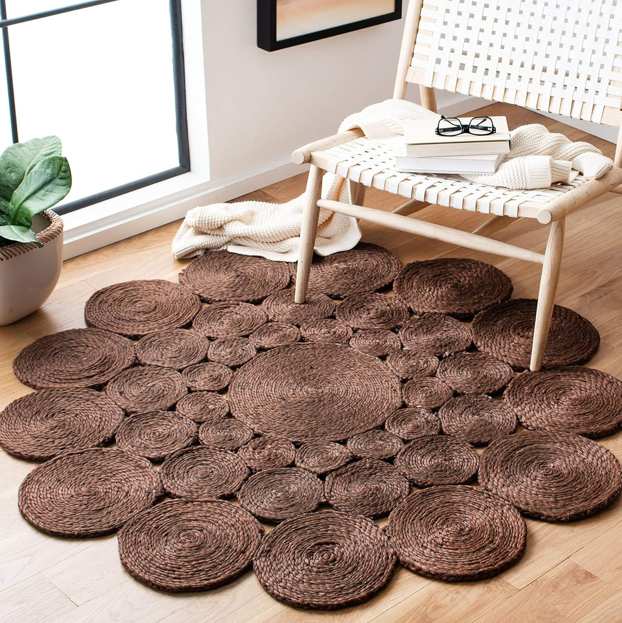Boho Jute Rug for Office – Handmade Farmhouse Style Carpet
