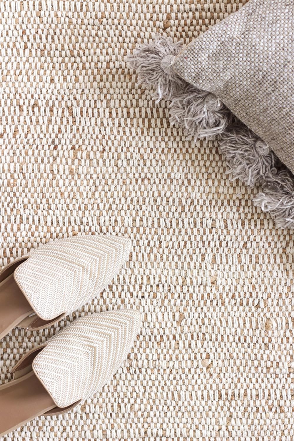 Cotton And Jute Area Rug Hand Woven Natural Farmhouse For Living Room