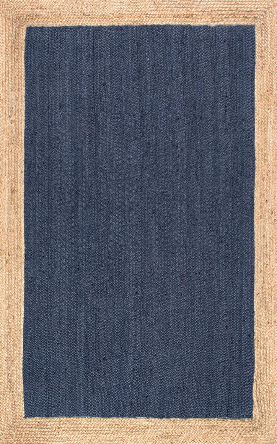 Navy with Beige Border Handmade Rustic Jute Area Rugs