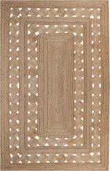 Indian Handmade Jute Rugs Geometric Beige Hand Braided Rag Rug for Doorway Door Mate