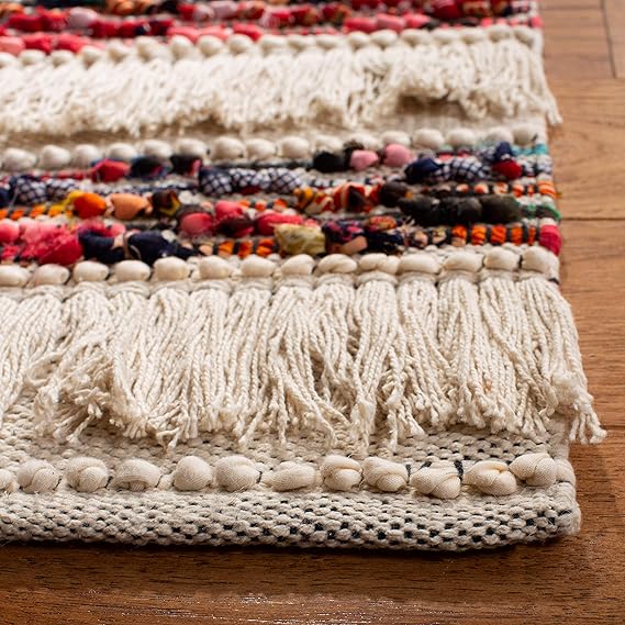 Natura Collection Hand-woven Cotton Runner, Ivory/Red