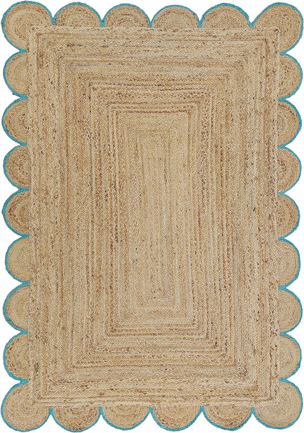 Hand Weaving Village  Decorative scalloped jute rug