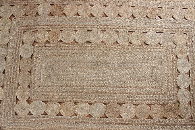 Indian Handmade Jute Rugs Geometric Beige Hand Braided Rag Rug for Doorway Door Mate