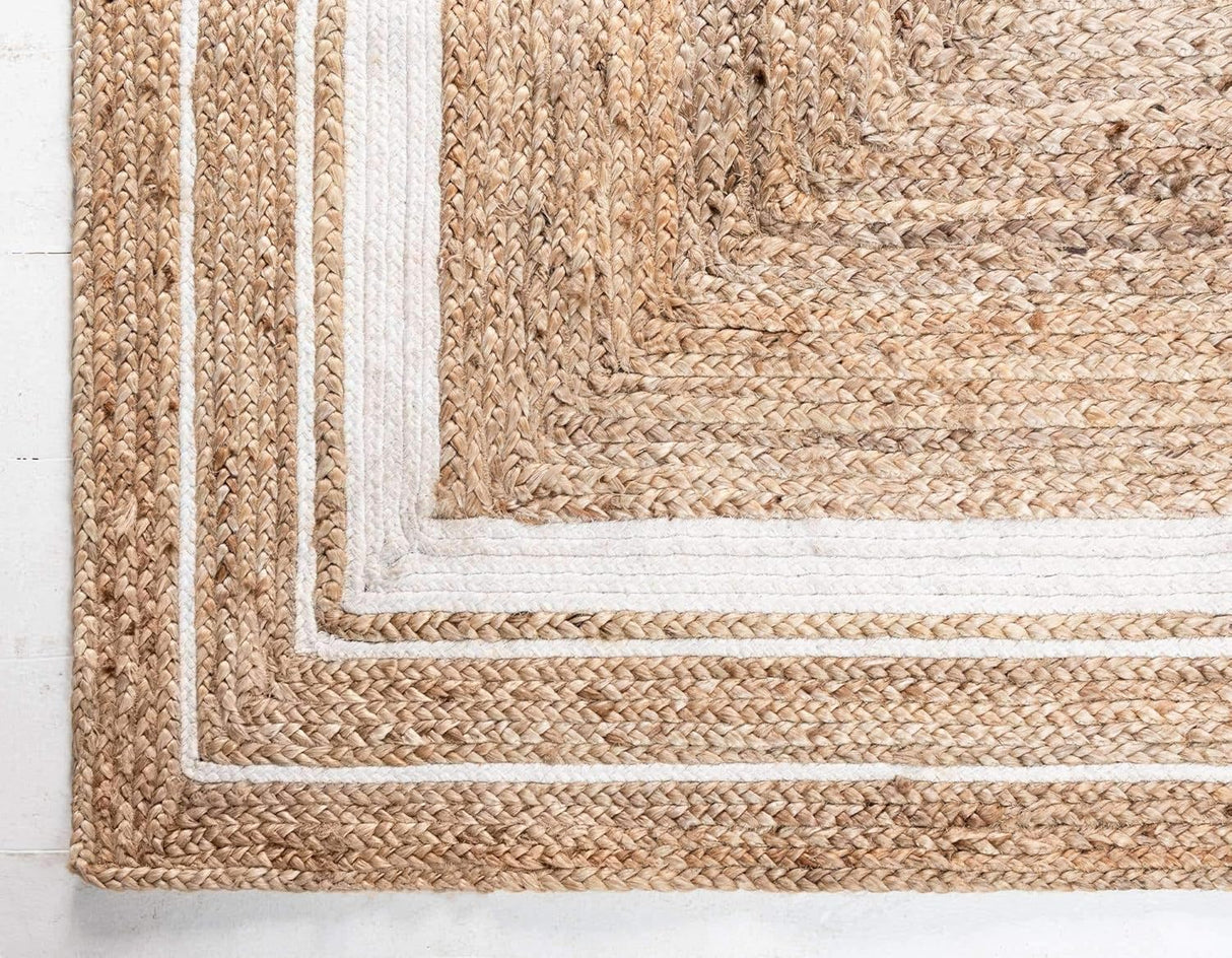 White Braided Border Bohemian  Natural Fiber Rugs
