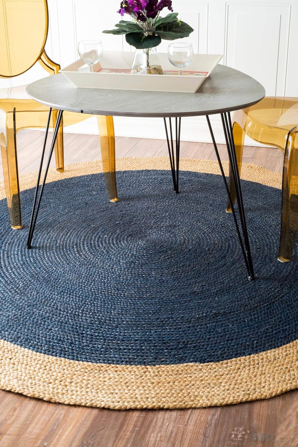 Navy with Beige Border Handmade Rustic Jute Area Rugs