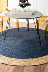 Navy with Beige Border Handmade Rustic Jute Area Rugs