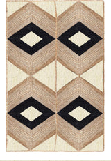 Unique Design Geometric Hand Woven Beige Black  Indian Area Rugs for Living Room, Hall