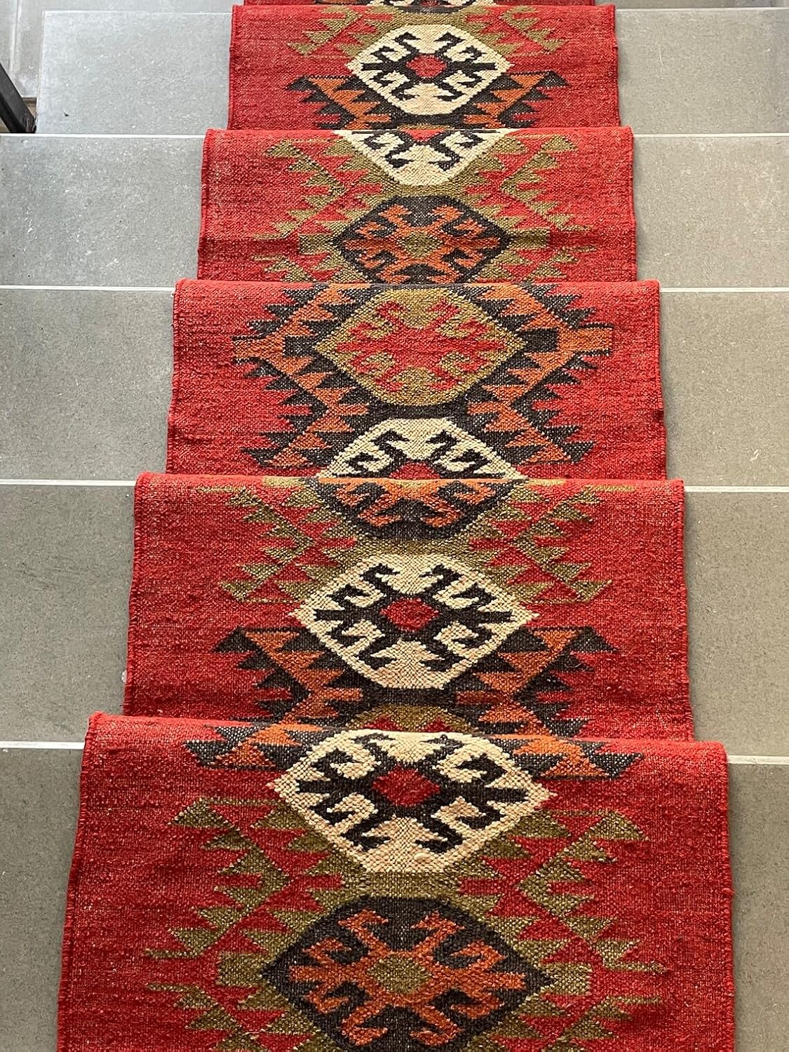 Hand Woven Natural Kilim Stair Runner Rug, Indoor-Outdoor Stair Runners