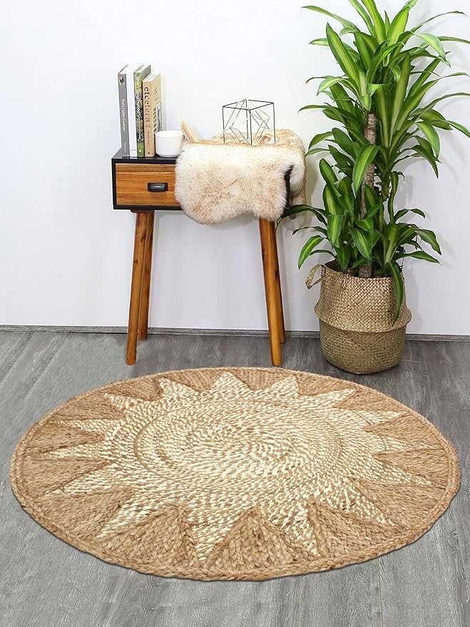Round Traditional Design Jute Door Mat for Bedroom, Living Room, Dining Room