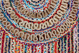 Round Geometric Multicolor Beige Chindi Cotton Jute Area Rug